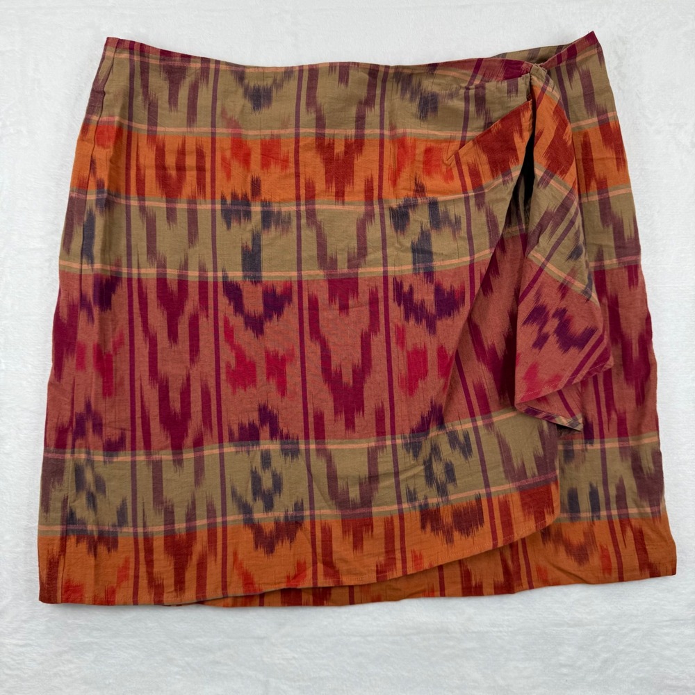 Lauren Ralph Lauren Women's 18W Wrap Skirt Ikat Plaid Linen Blend Berry Multi‎